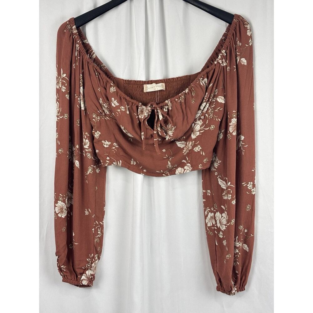 NEW Altar’d State Orange Floral Long Sleeve Crop Top Sz XS Coquette Cottagecore